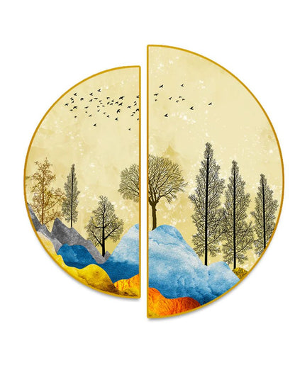 Mesmerizing Scenery Semi-Circle Canvas Painting stretched on wood | Set of 2