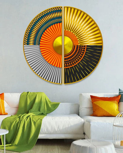 Colorful Stripes Semi-Circle Canvas Painting stretched on wood | Set of 2