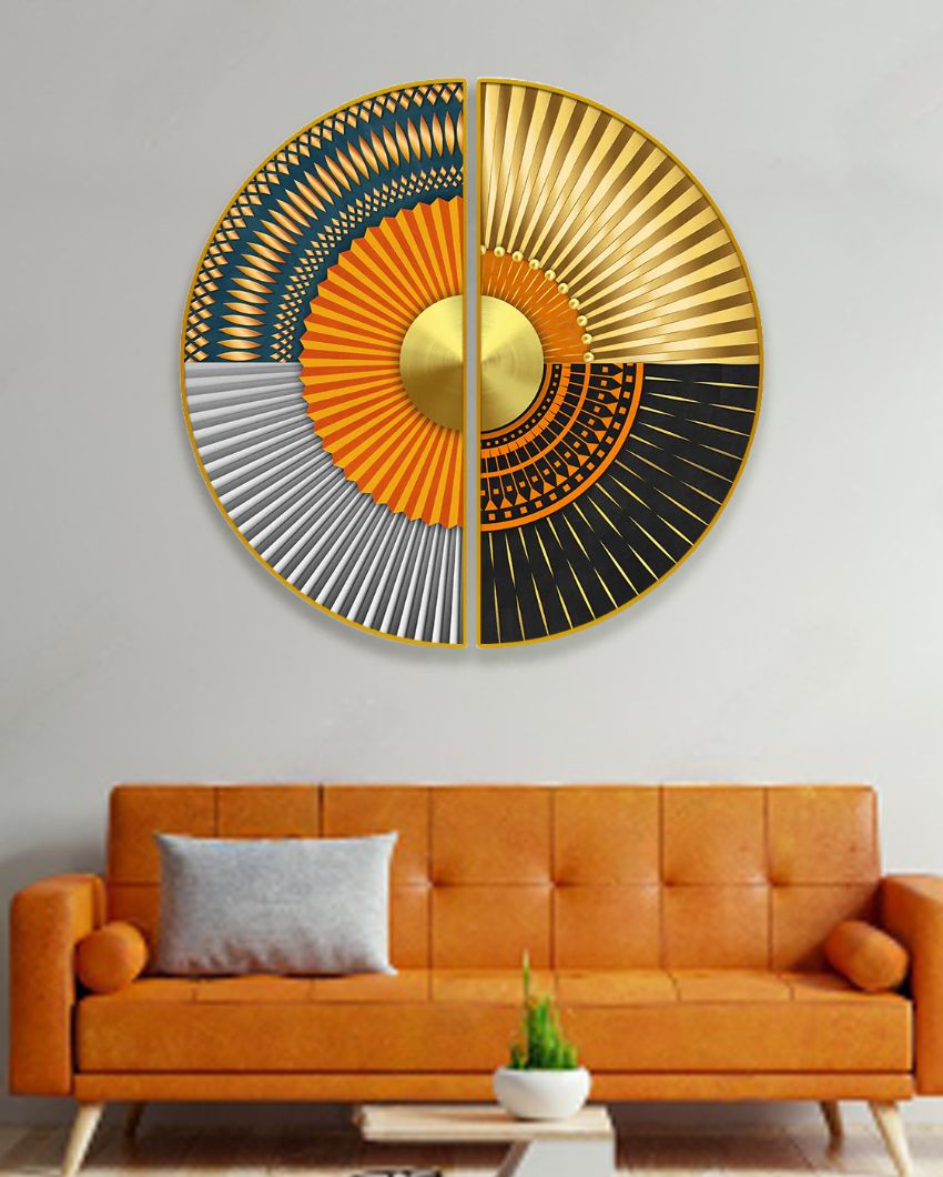 Colorful Stripes Semi-Circle Canvas Painting stretched on wood | Set of 2