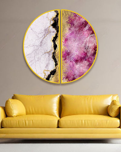 Golden Semi-Circle Abstract Painting stretched on wood | Set of 2