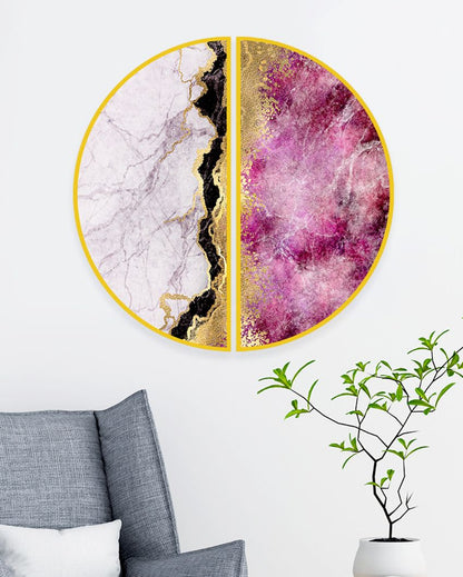 Golden Semi-Circle Abstract Painting stretched on wood | Set of 2