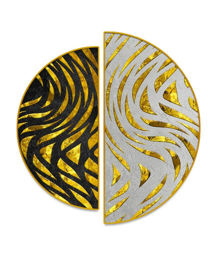 Beautiful Golden Pattern Semi-Circle Canvas Painting stretched on wood | Set of 2