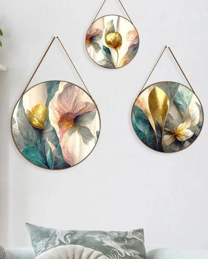 Daytime Bloom Round Framed Wall Art Leather Strap | Set of 3