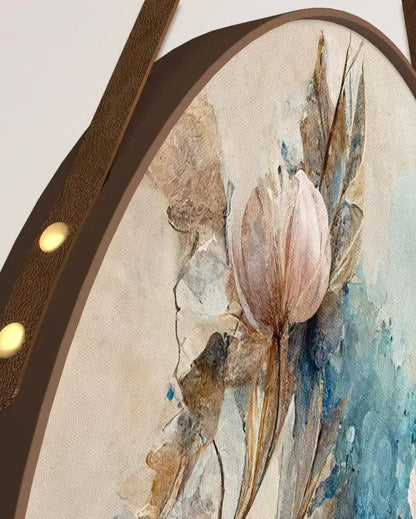 Floral Splash Round Framed Wall Art Leather Strap | Set of 3