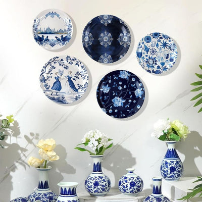 Classic Delft Art Ceramic Multicolor Wall Plates with Table Stands | Set of 5