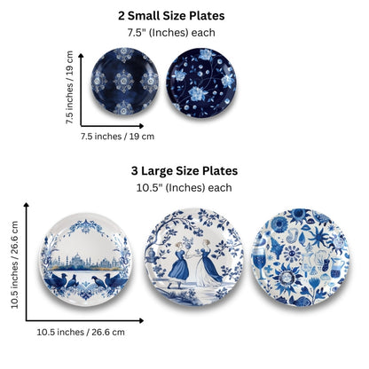 Classic Delft Art Ceramic Multicolor Wall Plates with Table Stands | Set of 5