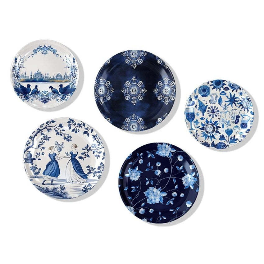 Classic Delft Art Ceramic Multicolor Wall Plates with Table Stands | Set of 5