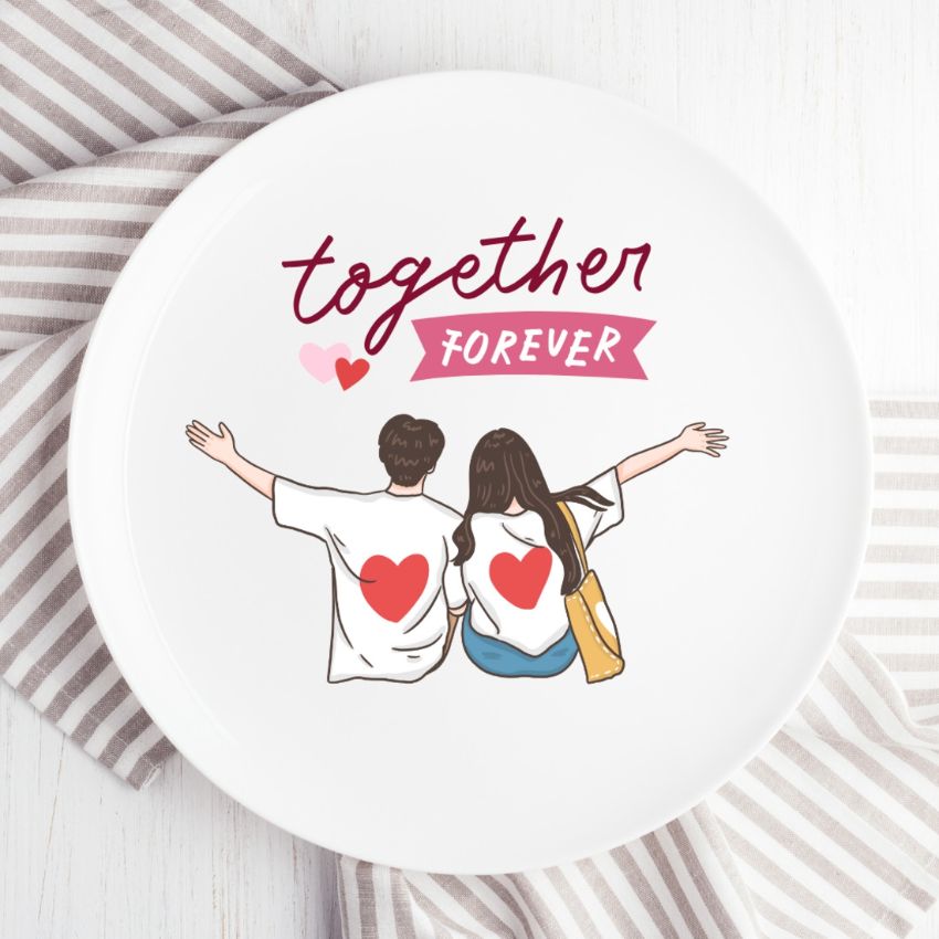 Charming Love Theme Ceramic Multicolor Wall Plate with Table Stand | 11 inches