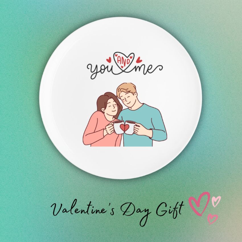 Romantic Duo Love You & Me Theme Ceramic Multicolor Wall Plate with Table Stand | 11 inches