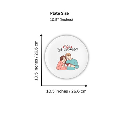 Romantic Duo Love You & Me Theme Ceramic Multicolor Wall Plate with Table Stand | 11 inches