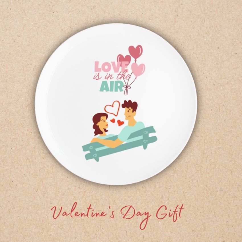 Couple’s Delight Love Couple Theme Ceramic Multicolor Wall Plate with Table Stand | 11 inches