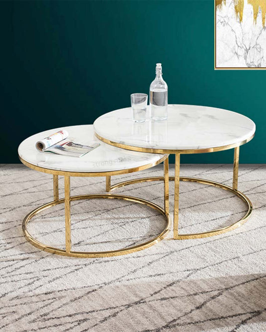 White Marble Nesting Metal Tables | Set of 2