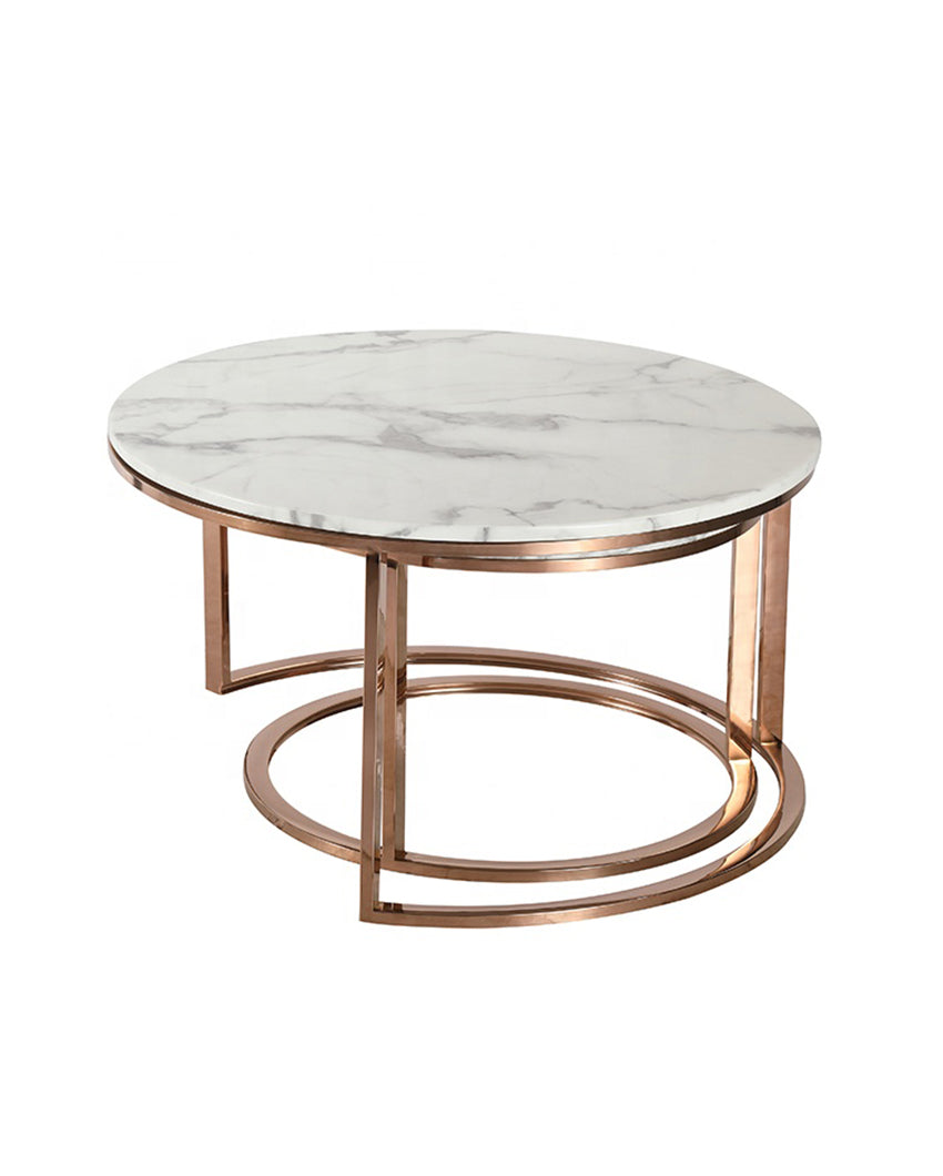 White Marble Nesting Metal Tables | Set of 2