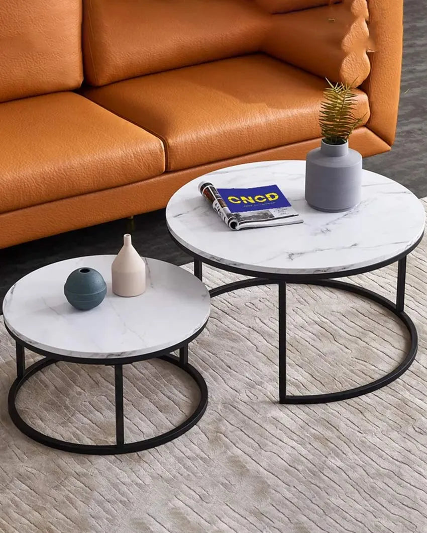 Black Marble Nesting Metal Tables | Set of 2