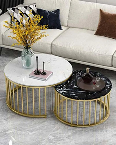 Black & White Marble Nesting Metal Tables | Set of 2