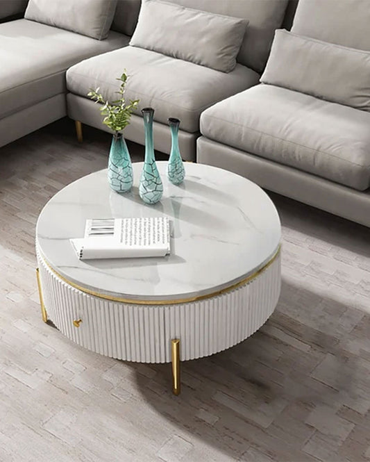 Belly Modern Round Storage Coffee Table | 33 x 33 x 19 inches