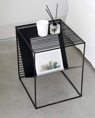 Black Metal End Table With Storage