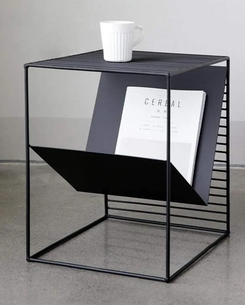 Black Metal End Table With Storage