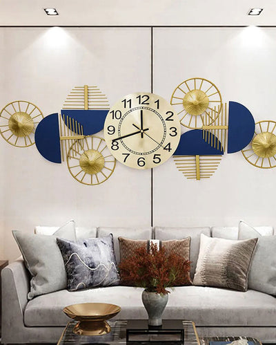 Yulia Blue & Golden Metal Wall Clock