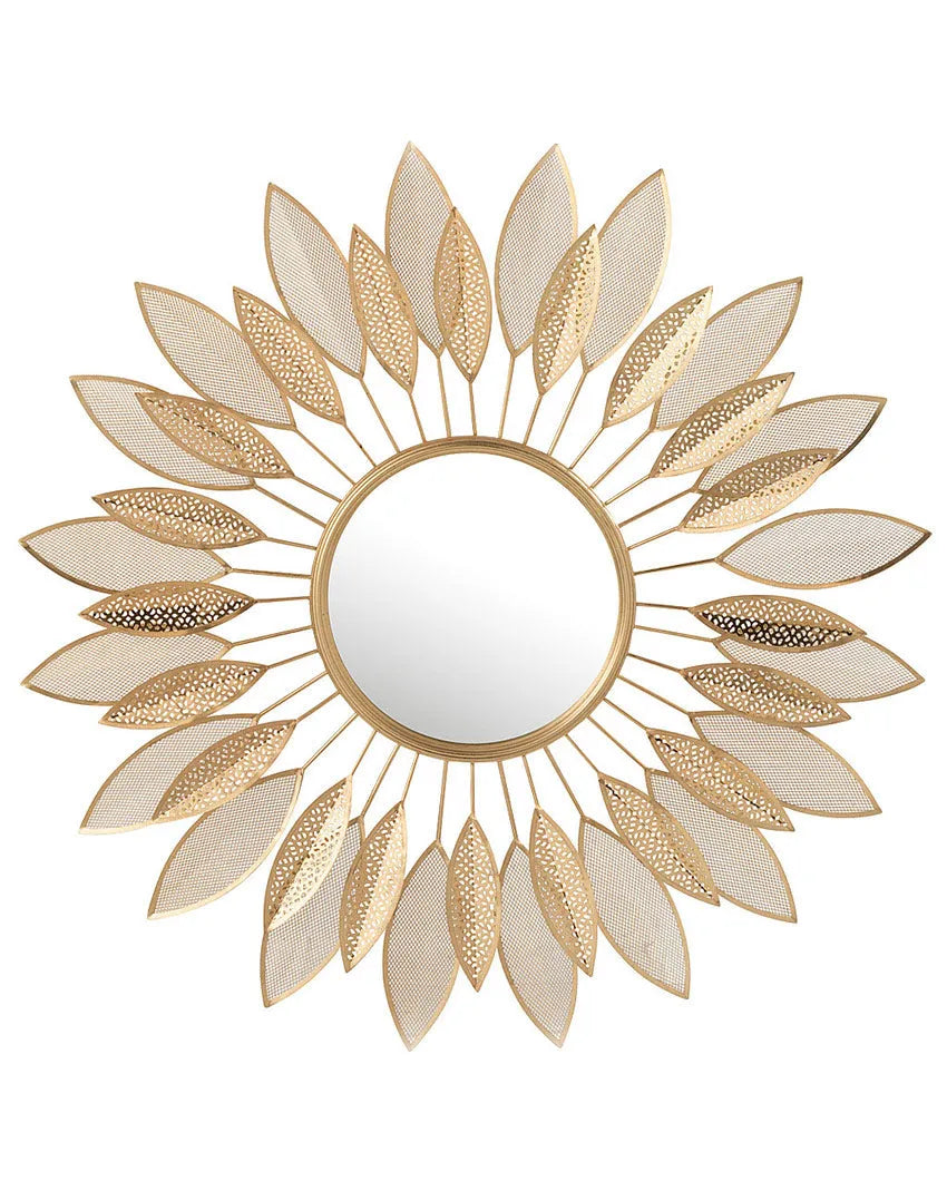 Golden Metal Leave Wall Mirror