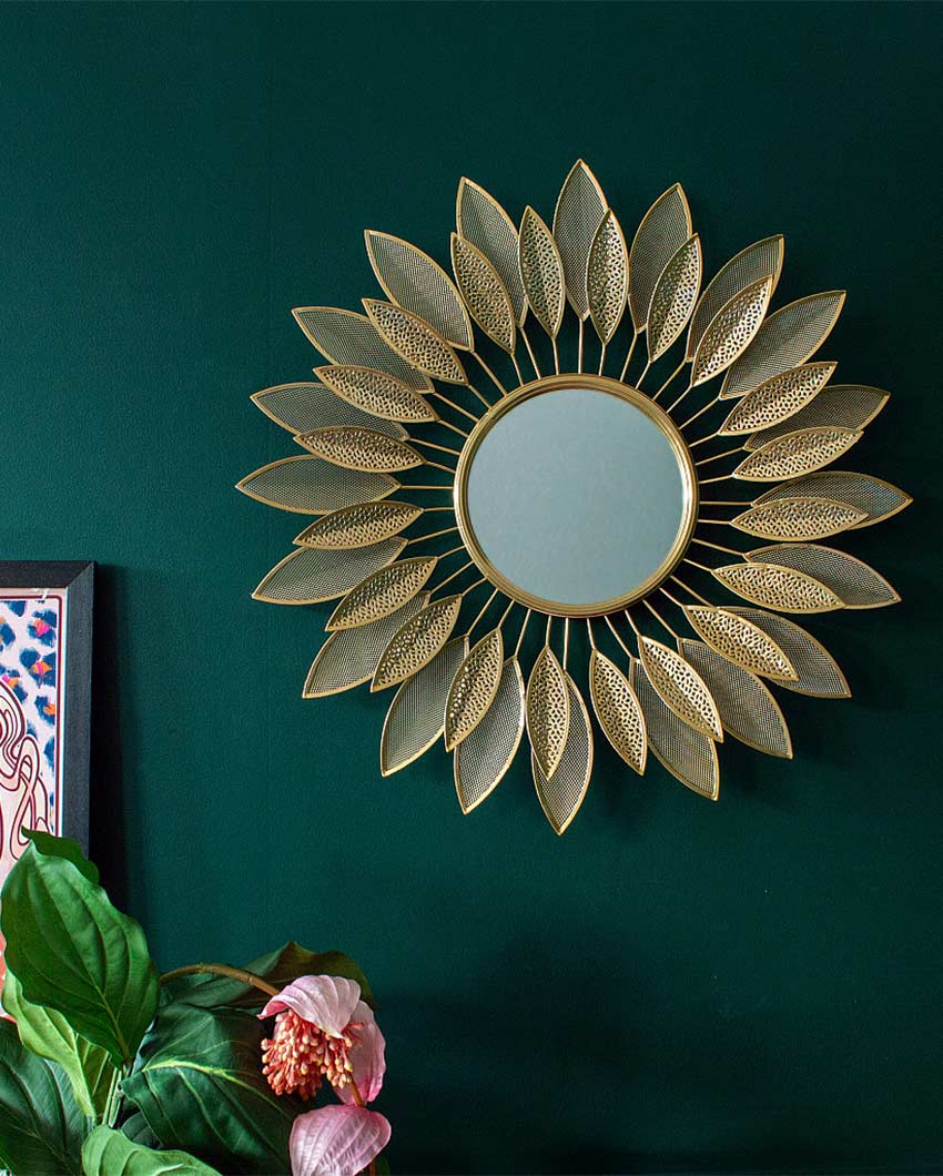 Golden Metal Leave Wall Mirror