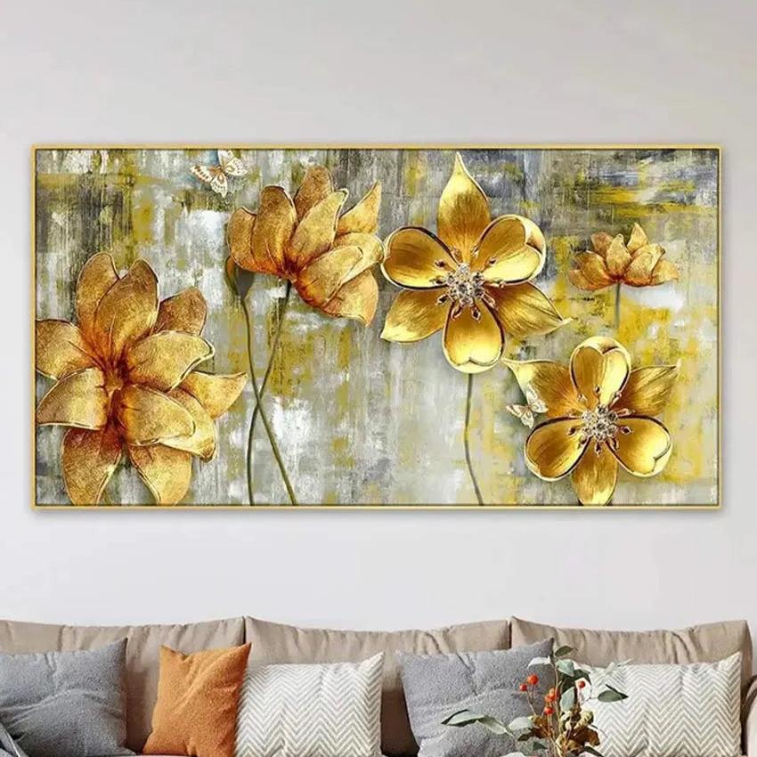 Golden Bloom Wall Painting