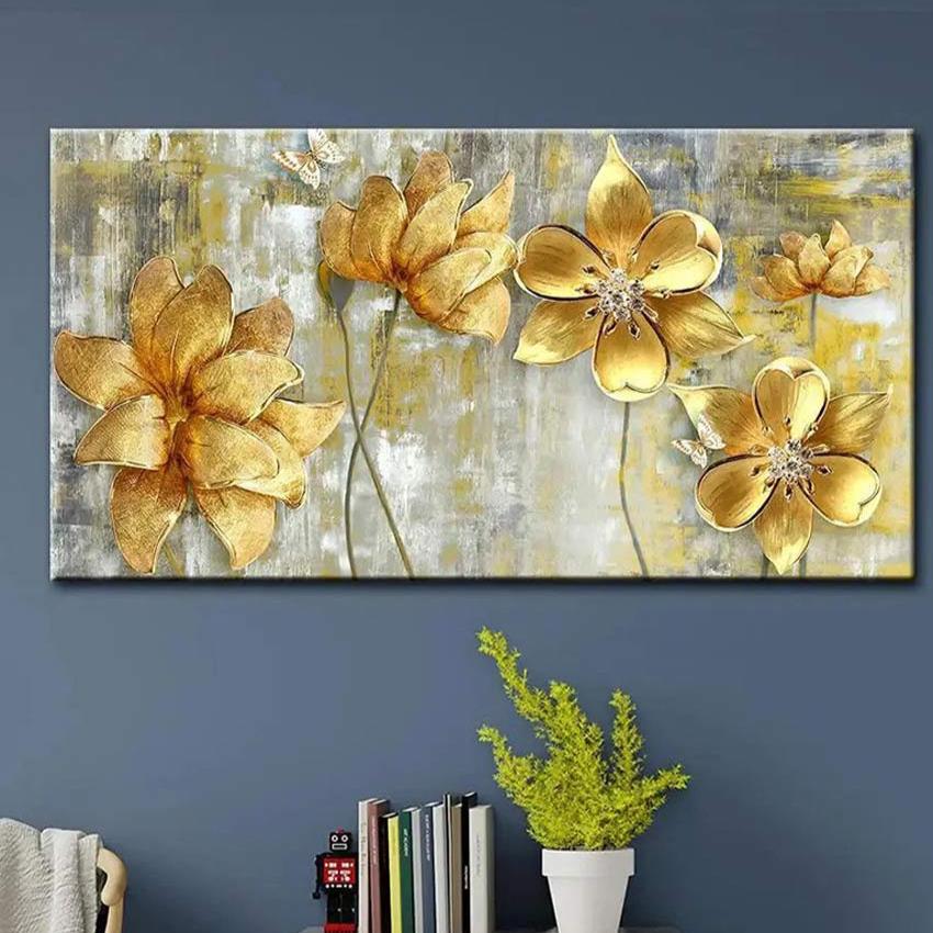 Golden Bloom Wall Painting