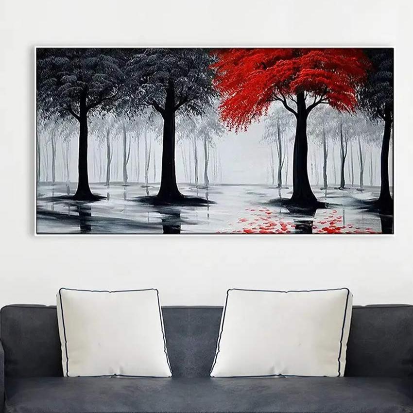 Red Tree Of Contrast Wall Painting