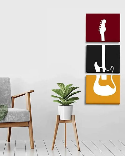 Guitar Wall Painting With 3 Panel