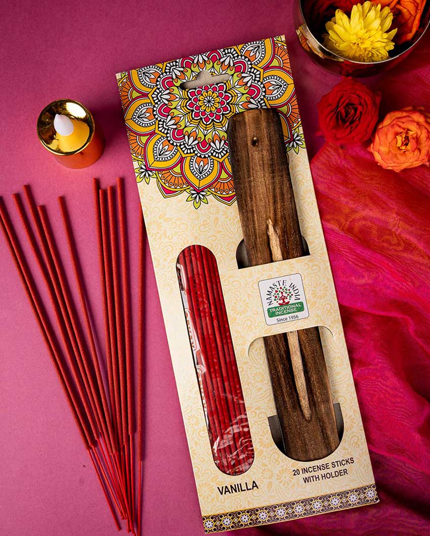 Vanilla Incense with Holder Sweet Scent with Decorative Holder | 19 inches