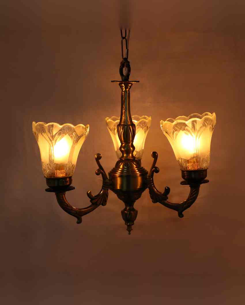 Refined Decorated Glass Three Shade Metal Chandelier | 19 x 19 x 17 inches