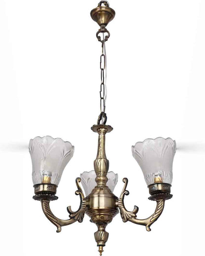 Refined Decorated Glass Three Shade Metal Chandelier | 19 x 19 x 17 inches