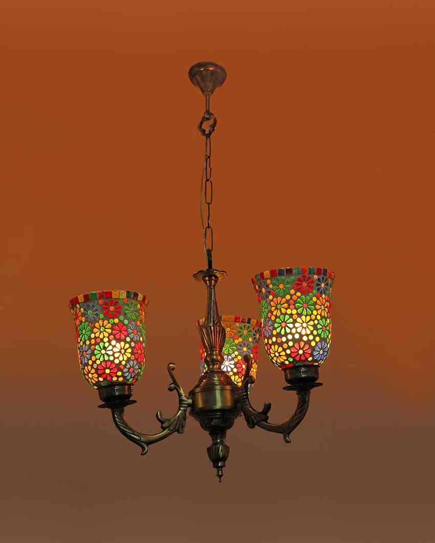 Stylish Ceiling Three Decorative Glass Lamp Shade Chandelier  | 19 x 19 x 17 inches