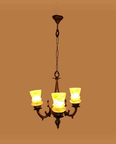 Sophisticated Decorated Glass Three Shade Metal Chandelier | 19 x 19 x 17 inches