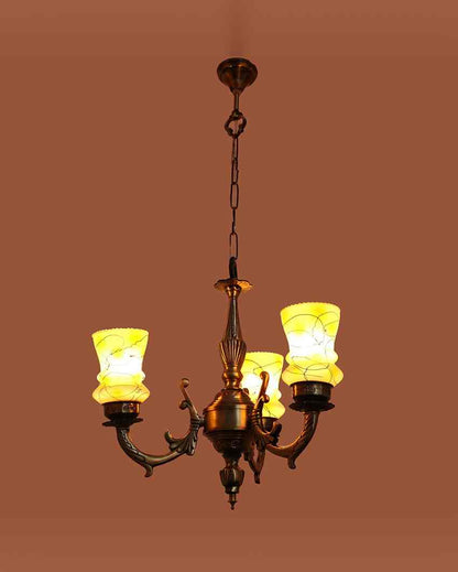 Sophisticated Decorated Glass Three Shade Metal Chandelier | 19 x 19 x 17 inches