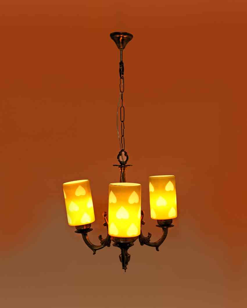 Modern Decorated Glass Three Shade Metal Chandelier | 19 x 19 x 17 inches