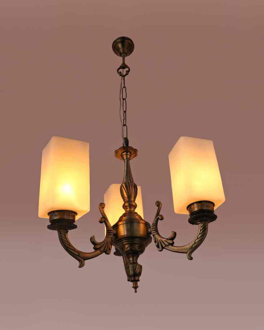 Luxurious Decorated Glass Three Shade Metal Chandelier | 19 x 19 x 17 inches