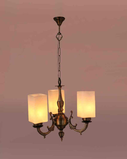 Luxurious Decorated Glass Three Shade Metal Chandelier | 19 x 19 x 17 inches