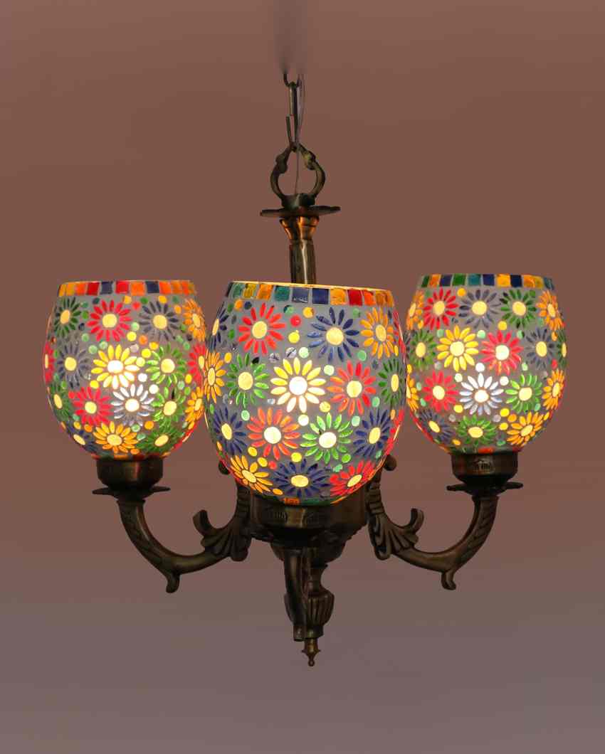 Artistic Ceiling Three Decorative Glass Lamp Shade Chandelier  | 19 x 19 x 17 inches