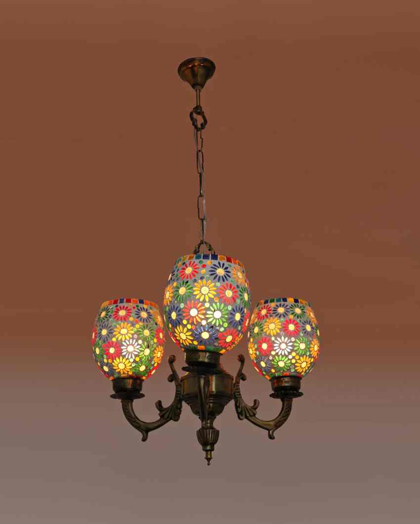 Artistic Ceiling Three Decorative Glass Lamp Shade Chandelier  | 19 x 19 x 17 inches