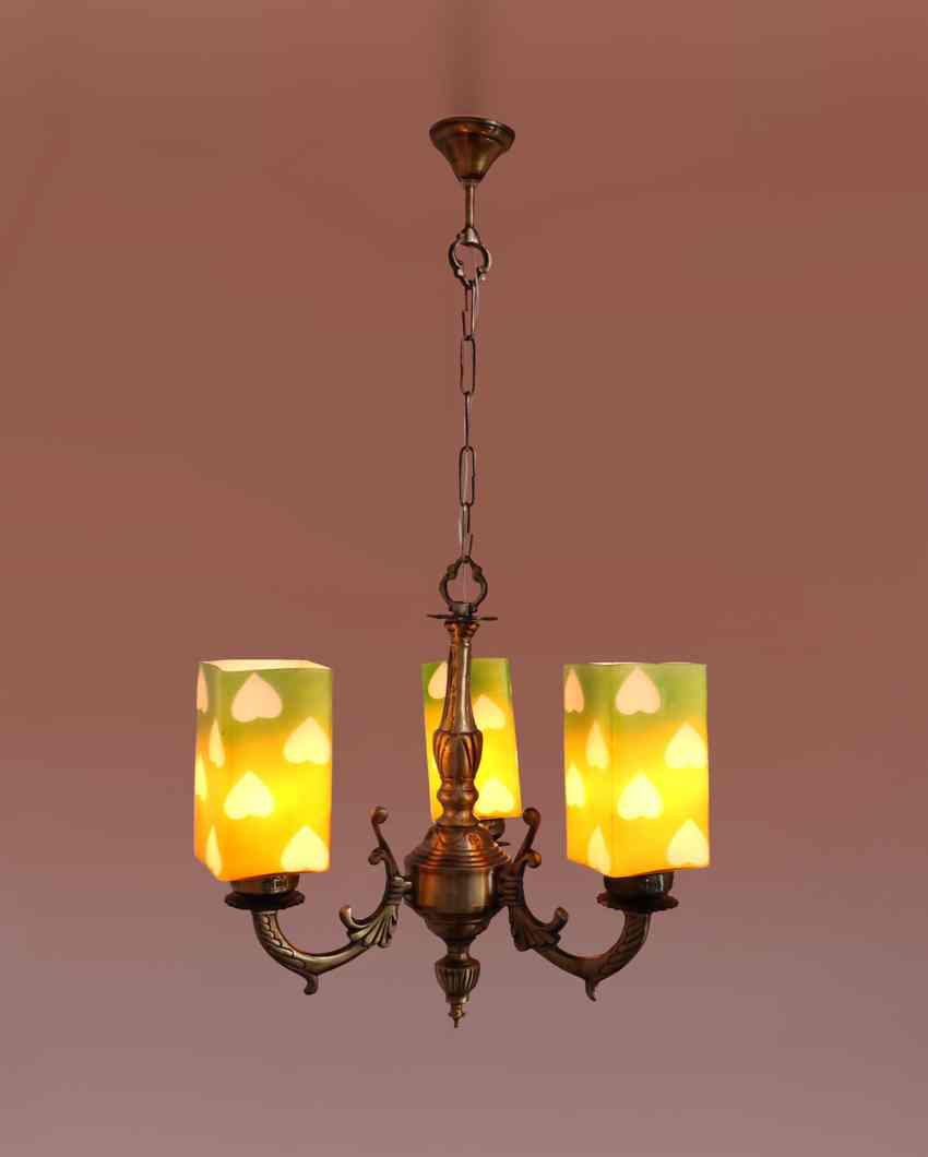 Glamorous Decorated Glass Three Shade Metal Chandelier | 19 x 19 x 17 inches