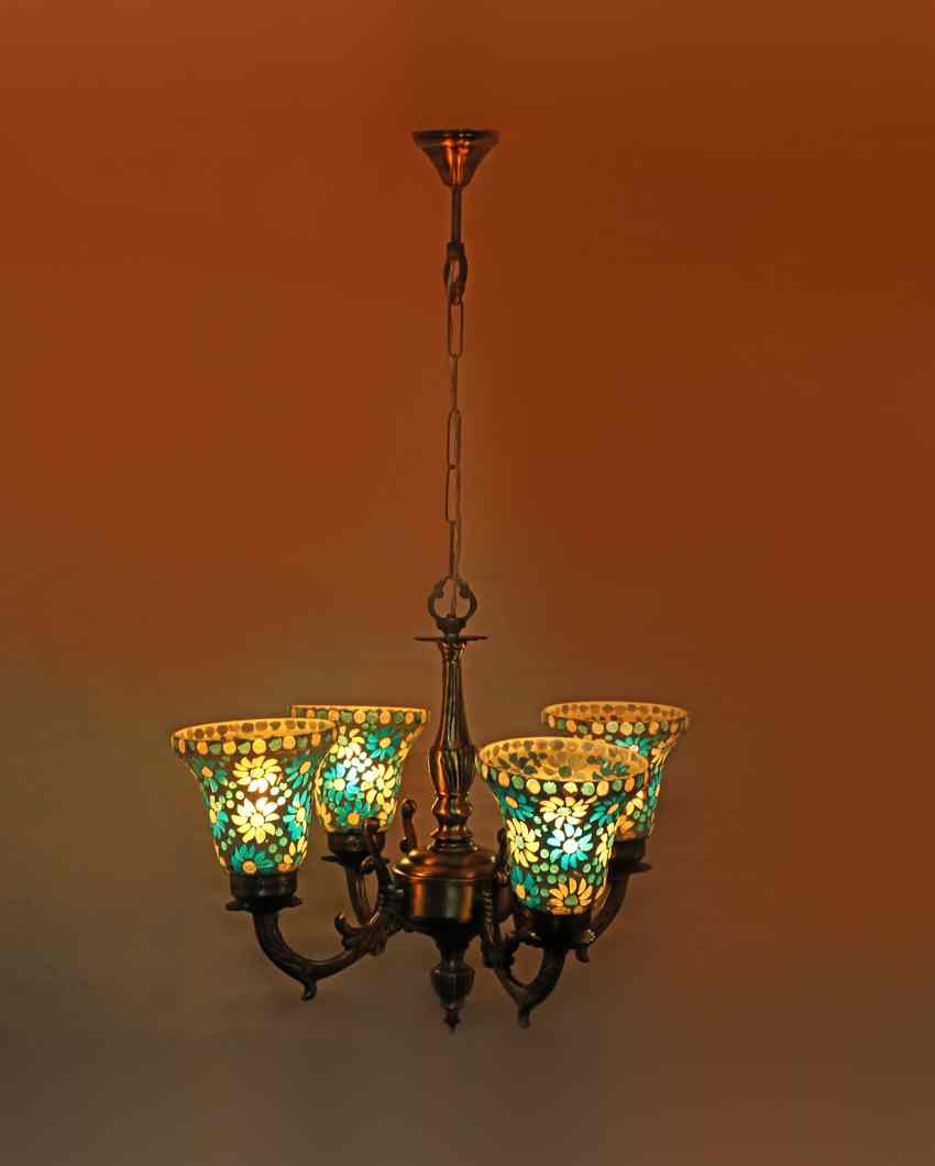 Luxurious Ceiling Four Decorative Glass Lamp Shade Chandelier | 19 x 19 x 17 inches