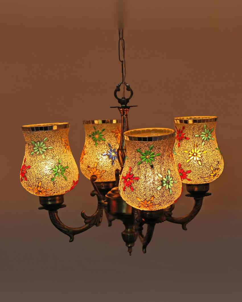 Artistic Ceiling Four Decorative Glass Lamp Shade Chandelier | 19 x 19 x 17 inches