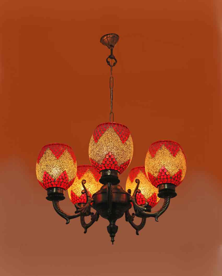 Elegant Pendant Ceiling Five Glass Shade Chandelier Jhoomer | 19 x 19 x 17 inches