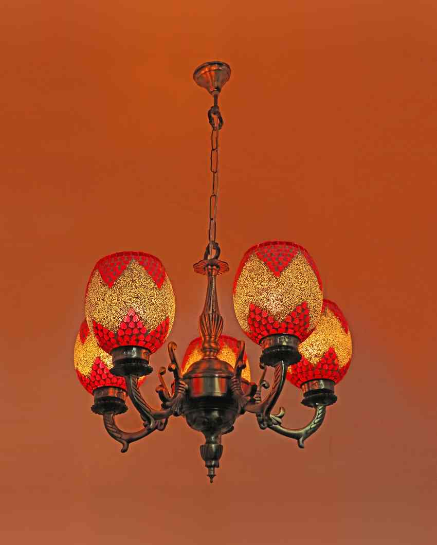 Elegant Pendant Ceiling Five Glass Shade Chandelier Jhoomer | 19 x 19 x 17 inches