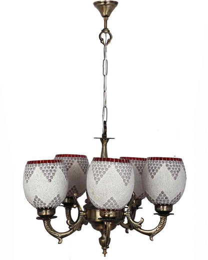 Elegant Pendant Ceiling Five Glass Shade Chandelier Jhoomer | 19 x 19 x 17 inches