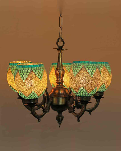 Chic Pendant Ceiling Five Glass Shade Chandelier Jhoomer | 19 x 19 x 17 inches