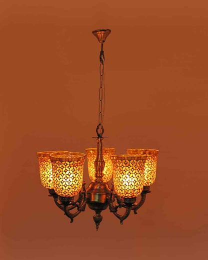 Luxurious Pendant Ceiling Five Glass Shade Chandelier Jhoomer | 19 x 19 x 17 inches