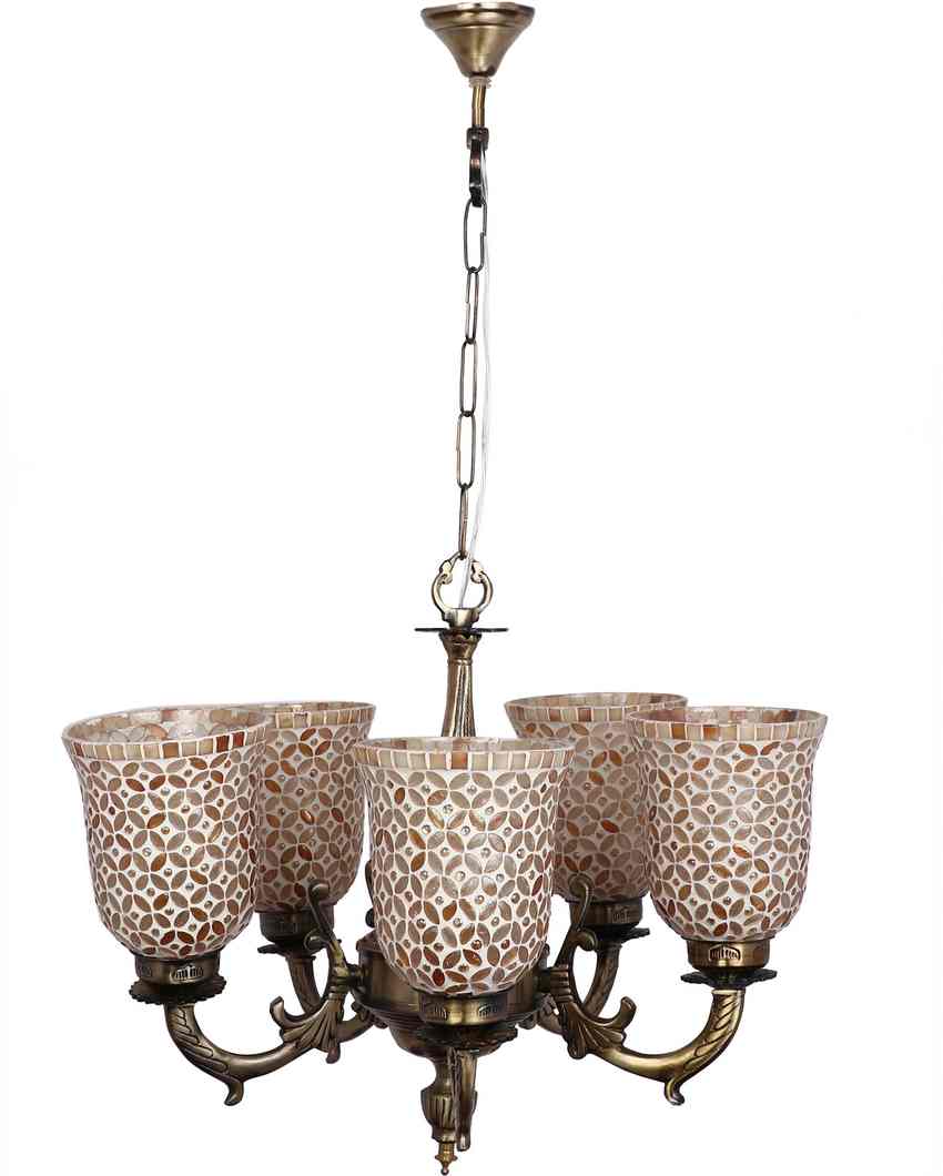 Luxurious Pendant Ceiling Five Glass Shade Chandelier Jhoomer | 19 x 19 x 17 inches