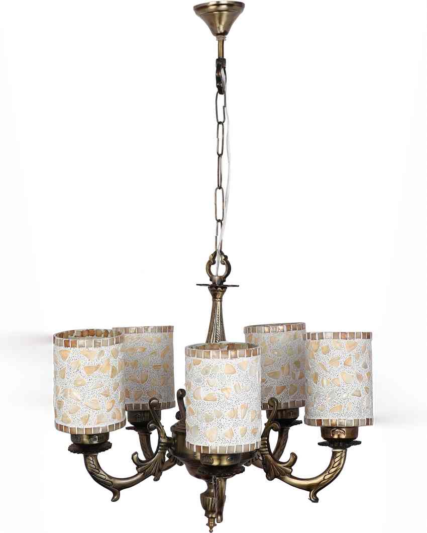 Sophisticated Pendant Ceiling Five Glass Shade Chandelier Jhoomer | 19 x 19 x 17 inches